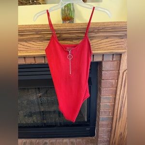 red rubbed body suit